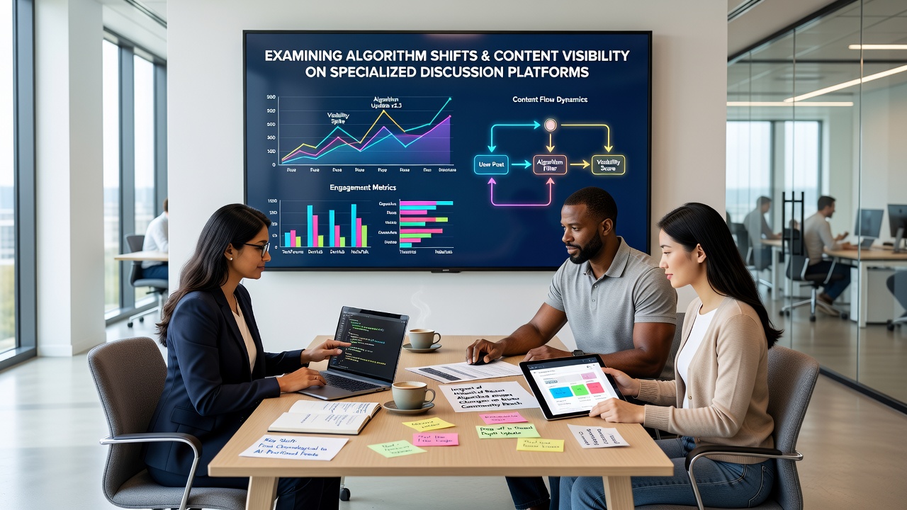 Data charts illustrating changes in content visibility metrics following algorithm updates on discussion platforms