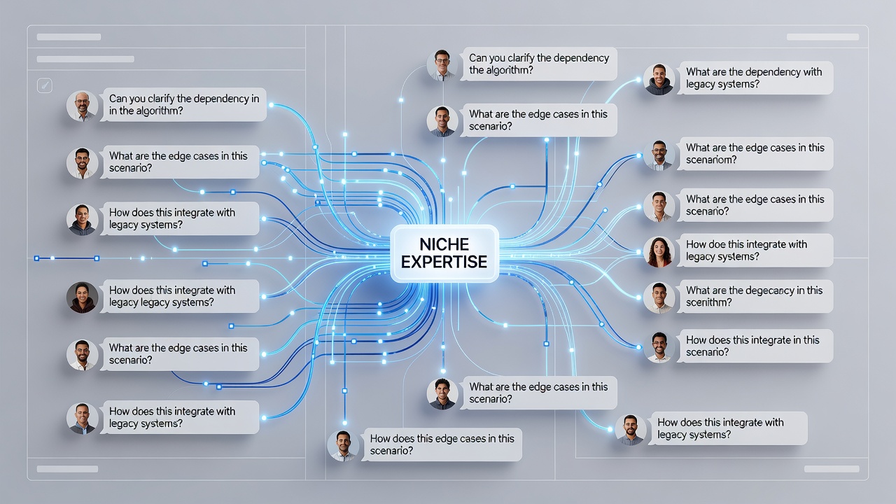 Close-up view of nested replies illustrating how follow-up questions refine niche knowledge