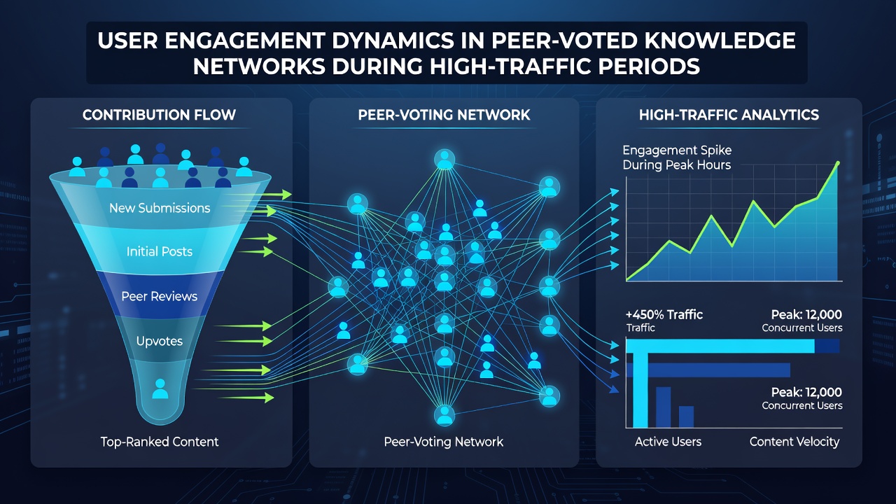 Graph depicting engagement metrics and voting activity spikes on knowledge-sharing networks